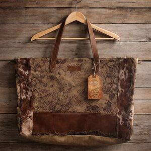Floral Canvas & Leather Tote in Brown